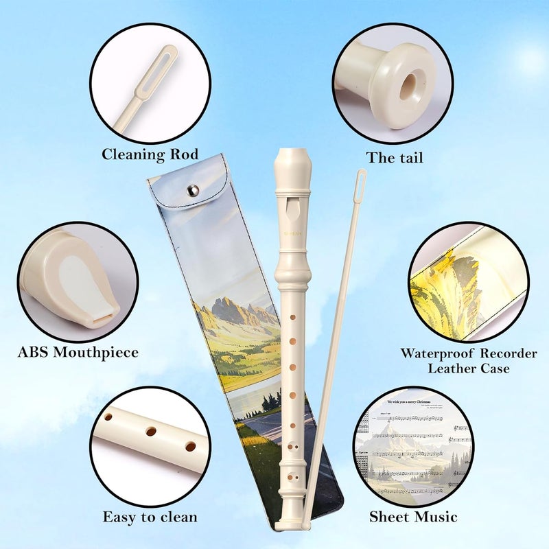SDREAM Soprano Recorder Instrument for Kids Beginners&Student,8 Hole German Fingering Recorder Flute with Cleaning Rod & Leather Bag (White) - Image 2